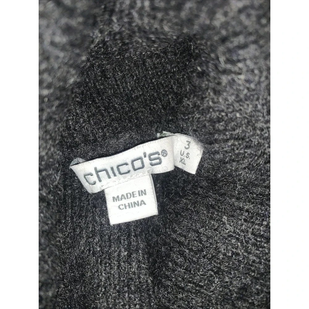 Chicos Size 3 Sweater 100% Cashmere Turtleneck Long Sleeve Grey Womens XL Preppy